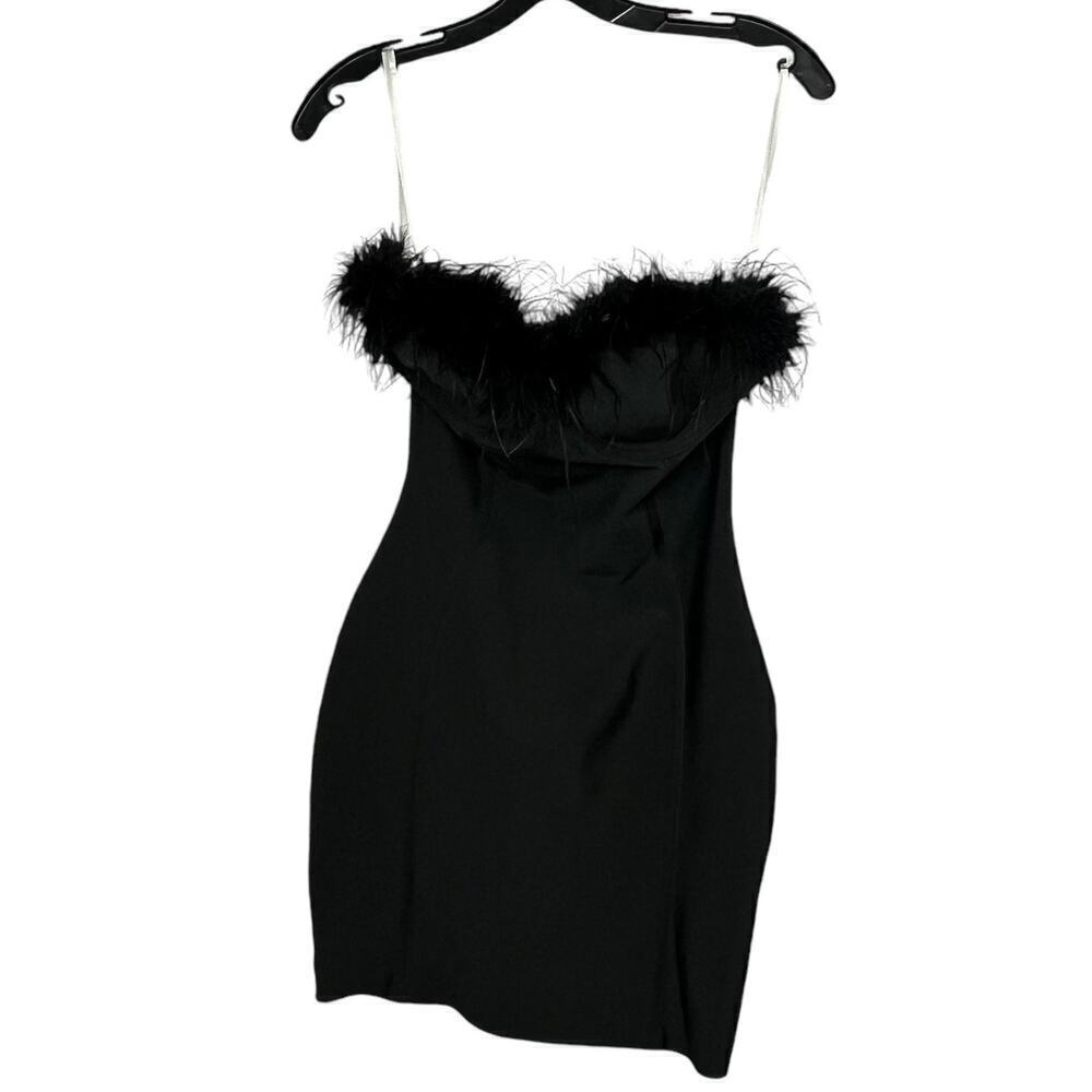 Superdown Ramona Bustier Black Feather Trim Party Mini Dress Size Small - Picture 3 of 14
